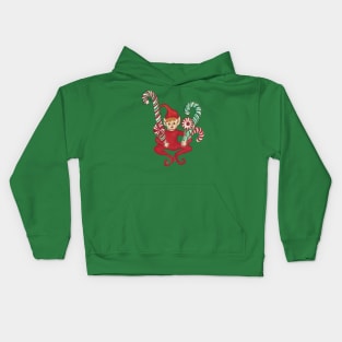 Candy Cane Sitting Elf Kids Hoodie